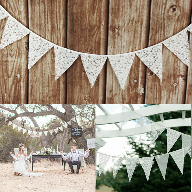 11 Flags 3.2m Fabric String Lace Triangle Party Wedding Pennant Bunting Banner